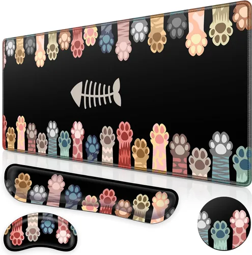 Miniatura 8 de Set de Alfombrilla de Ratón para Juegos Canjoy, 4-en-1 XXL Grande Alfombrilla de Ratón + Reposamuñecas para Teclado + Portavasos, (89.9×39.9 cm)
