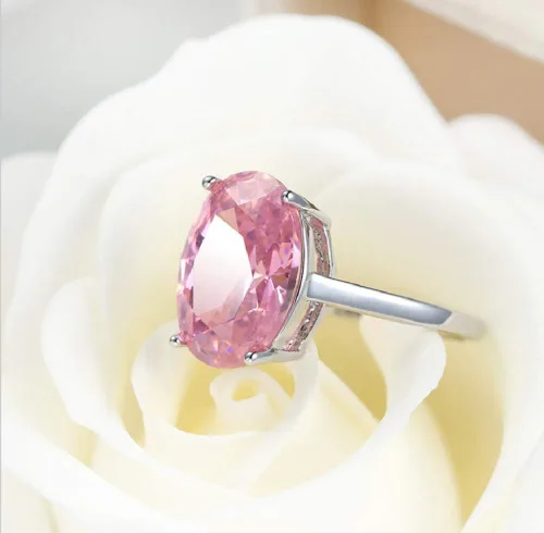 Miniatura 3 de Anillo de piedras preciosas de topacio rosa de plata 925 para mujer, talla 6-10