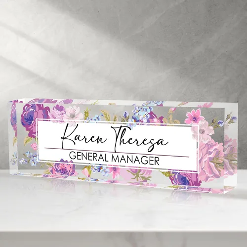Miniatura 27 de Placa de identificación personalizada para escritorio - Accesorio de acrílico (Orquídea mariposa rosa)