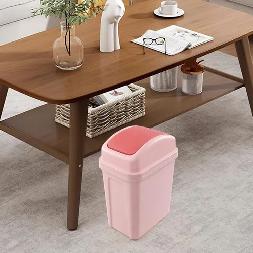 Miniatura 6 de Bote de basura pequeño de 1.8 galones con tapa giratoria, cubo de basura de plástico con tapa abatible, color rosa