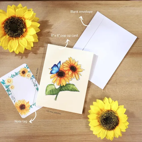 Miniatura 4 de SISTIMON Tarjeta emergente de girasol y mariposa del día de la madre, tarjeta de cumpleaños emergente 3D de 6x 8, regalo ideal para el día