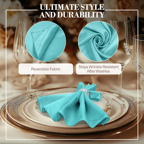 Miniatura 3 de Ultimate Textile -1 docena - Reversible Shantung Satin - Majestic - Servilletas de tela Majestic de 17 x 17 pulgadas azul caribeño