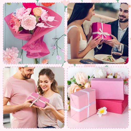 Miniatura 3 de PLULON 60 hojas de papel de seda rosa a granel, hojas de papel de seda de colores para embalaje, envoltura de regalos de cumpleaños, boda, baby