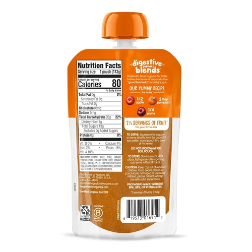 Miniatura 2 de Happy Baby Mezclas de apoyo digestivo, alimento para bebés etapa 2 con fibra prebiótica, manzana, calabaza y ciruela, 4 onzas (paquete de 16) +