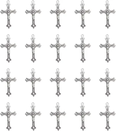 30 dijes de crucifijo de Jesús para fabricación de joyas de 1.5 x 0.9 in, colgantes de cruz vintage para mujeres, collares, pulseras, suministros de