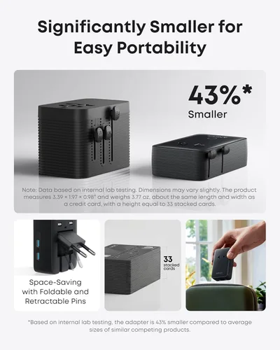 Miniatura 4 de Anker Adaptador de Viaje Nano, Adaptador de Corriente de 5 Puertos con 1 AC, 2 USB-A y 2 Puertos USB-C, Control Inteligente de Temperatura, Negro
