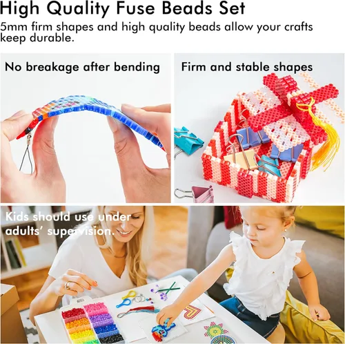 Miniatura 6 de INSCRAFT Kit de 30,000 cuentas de fusibles - 30 paquetes individuales de cuentas de hierro con 3 tableros de enhebrado, 5 papeles de planchado, 10