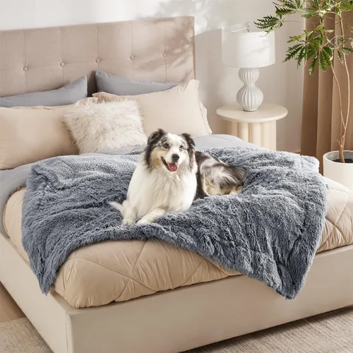 Miniatura 3 de Bedsure Mantas para perros grandes, manta impermeable mullida para perro para protector de sofá y cama, lavable, manta mullida de piel sintética Gris