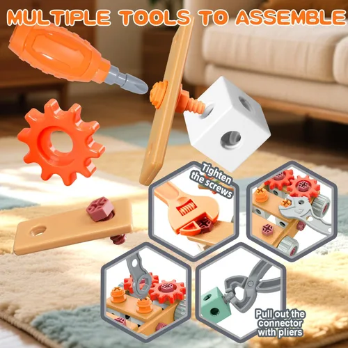 Miniatura 5 de Juego de herramientas para niños, 135 piezas con caja de herramientas, juguetes educativos Montessori, juguetes de construcción STEM para niños