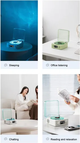 Miniatura 8 de Zunate Waves - Altavoz Bluetooth, tocadiscos vintage con luz ambiental, auxiliar portátil inalámbrico retro para dormir, luz LED recargable
