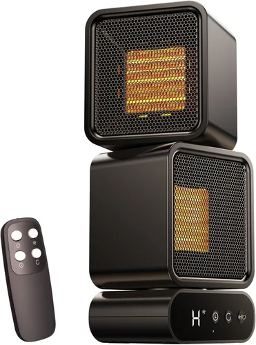Calentador portátil de doble cabezal, rotación manual de 270°, oscilación automática de 45°/90°/120°, calentador de escritorio de bajo consumo con