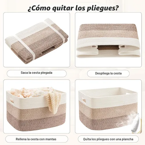 Miniatura 7 de Artfeel - Cesta de manta rectangular, cestas tejidas para almacenamiento, cesta de lavandería de 65L para mantas decorativas de guardería, juguetes