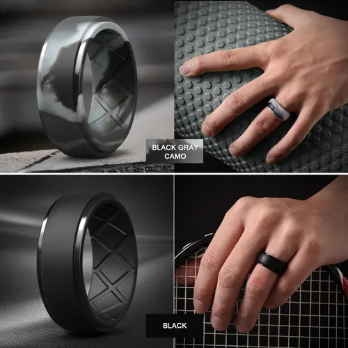 Miniatura 82 de Egnaro - Anillos de silicona para hombre, 25/64 pulgadas (10 mm) de ancho y 3/32 pulgadas (2.5 mm) de grosor, alianzas de boda de goma, paquete