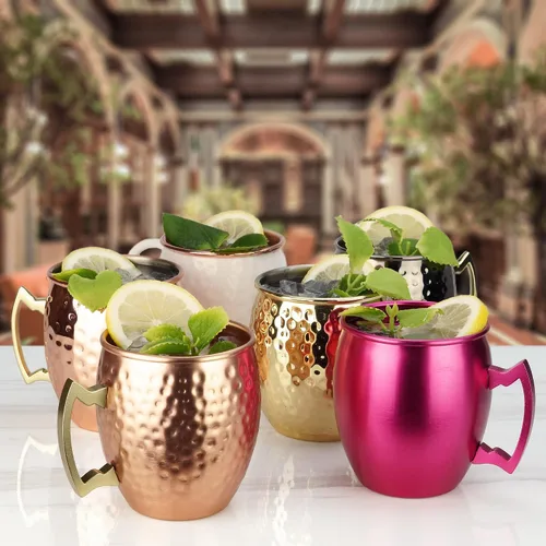 Miniatura 5 de ARORA Moscow Mule - Juego de 4 tazas de aluminio martilladas hechas a mano para bebidas de cóctel, bar de cerveza, regalos de fiesta, color cobre