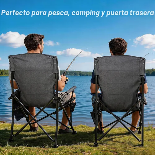 Miniatura 3 de Romswi Sillas de campamento de gran tamaño, paquete de 2, sillas de césped plegables resistentes de 500 libras con reposabrazos duros, sillas