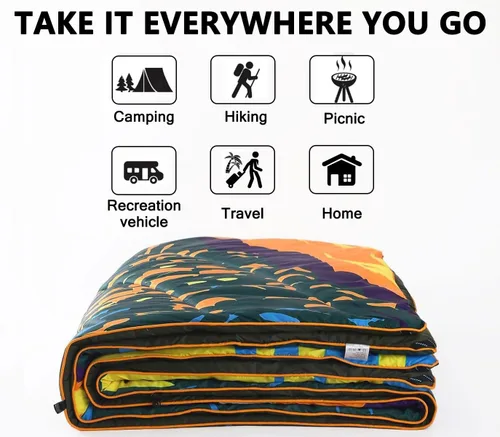 Miniatura 4 de Manta de camping impresa para exteriores, manta de picnic de 2 libras, manta impermeable hinchada para clima frío, manta cálida para senderismo