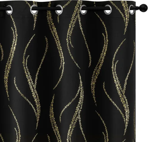Miniatura 57 de Yakamok Cortinas opacas de 84 pulgadas de largo para sala de estar, con aislamiento térmico, patrón de líneas onduladas doradas, patrón de puntos