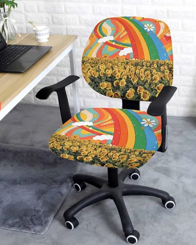 Miniatura 2 de Fundas coloridas para sillas de oficina con diseño de arco iris, 2 piezas, suave, decorativo, protector para silla de escritorio, protector