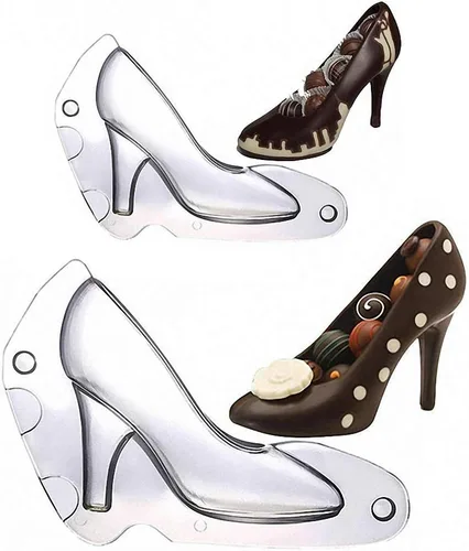 HiParty Molde de chocolate para zapatos de tacón alto 3D pequeño y pequeño, de policarbonato, tacones de aguja, molde para dulces, boda, despedida