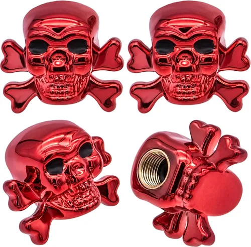 Miniatura 8 de 4 tapones de válvula de neumático estilo calavera, con anillo de goma O, cubiertas universales de vástago de válvula de neumático de núcleo de cobre
