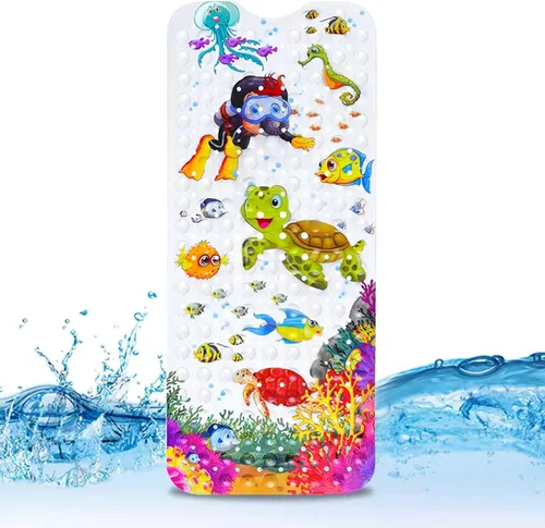 Miniatura 4 de Tapete de baño para bebé para niños, tapete antideslizante sin BPA para niños, tapete de dibujos animados antideslizante con ventosas y agujeros