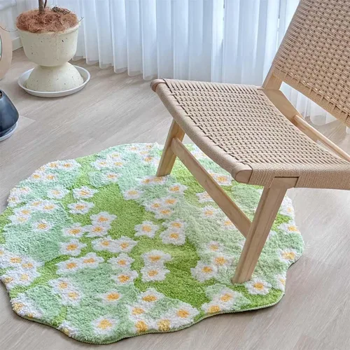 Miniatura 3 de Alfombra de musgo estéreo 3D irregulares con flores naturales, margaritas y musgo, para sala de estar, dormitorio, decoración estética del hogar