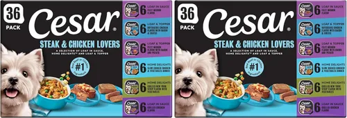 Miniatura 16 de Cesar Classic Loaf in Sauce - Alimento húmedo para perros adultos, para amantes de las aves de corral, paquete variado con pollo real, pavo o pato