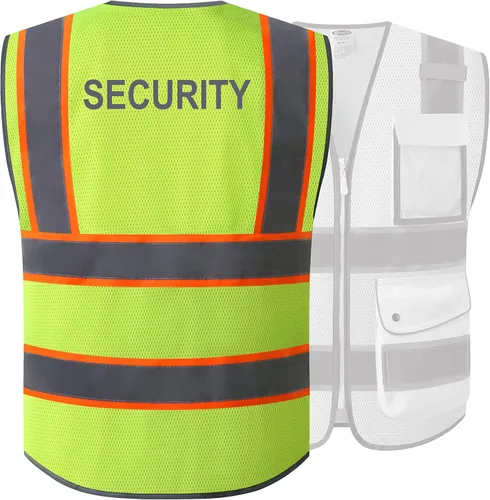 Miniatura 6 de JKSafety Chaleco de seguridad frontal con 9 bolsillos clase 2 de alta visibilidad con cremallera, para pilotos de drones de la FAA, con tiras