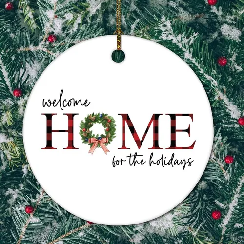 Miniatura 4 de Adorno de Navidad de cerámica de 3 pulgadas, recuerdo de bienvenida a casa para las vacaciones, divertido colgante de porcelana impresa de dos caras