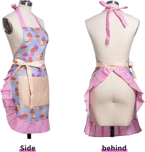 Miniatura 2 de Lindos Delantales de Patrón Floral Retro con Bolsillos Grandes para Mujeres Niñas Cocina Panadería Regalo para Madre Lindo paste