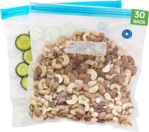 GERYON Bolsas selladoras al vacío, paquete de 30 (10 x 11 pulgadas), bolsas reutilizables con cremallera sin BPA para almacenamiento de alimentos,