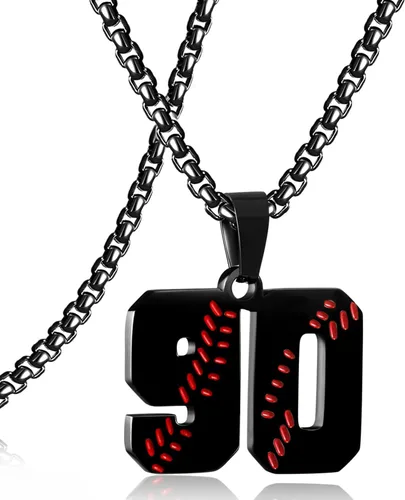 Miniatura 59 de SKQIR Colgante de número de jersey de béisbol para hombres y niños - Cadena de acero inoxidable para atletas - Negro