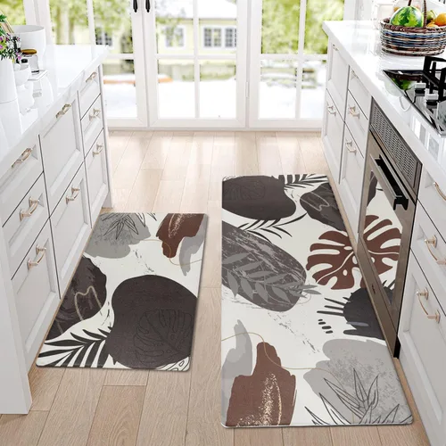 Miniatura 9 de Homcomoda Alfombras y tapetes de cocina antideslizantes y antifatiga, 2 piezas, bohemios, acolchados, impermeables, cómodos, para cocina, fregadero