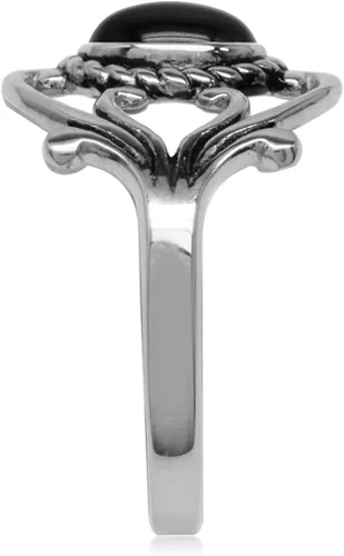 Miniatura 3 de Silvershake Juego de bisel de piedra preciosa de cabujón rodeada de cuerda trenzada, plata de ley 925 chapada en oro blanco, anillo