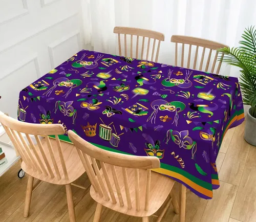 Miniatura 2 de Hafangry Mantel de carnaval de Mardi Gras, decoración de fiesta de máscaras, máscara de Nueva Orleans, funda para mesa de cocina y comedor