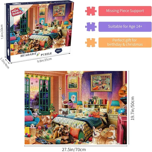 Miniatura 4 de HUADADA Rompecabezas para adultos de 1000 piezas, base de fabricación entrelazada perfectamente sin polvo, decoración del hogar, juguetes de desafío