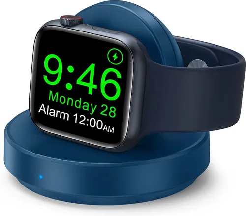ZAPOGO - Andamio de carga magnético portátil para Apple Watch, soporte de reloj inalámbrico de carga rápida con cable de carga, modo de mesita de