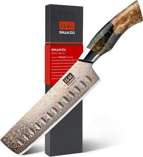 Miniatura 11 de Juego de cuchillos de cocina de Damasco SHAN ZU, cuchillos de cocina japoneses de cobre y acero de Damasco, cuchillo utilitario forjado a mano