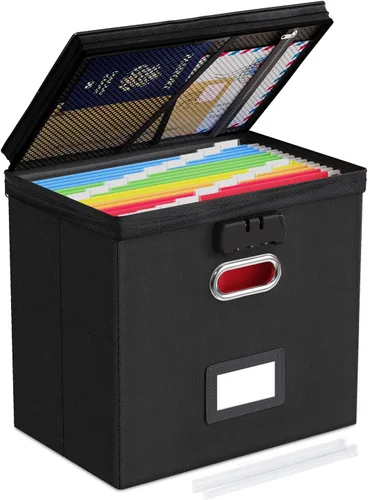 Miniatura 35 de Oterri Cajas organizadoras de archivos con tapas, caja de archivos con bolsillos de malla, caja organizadora de documentos para carpetas