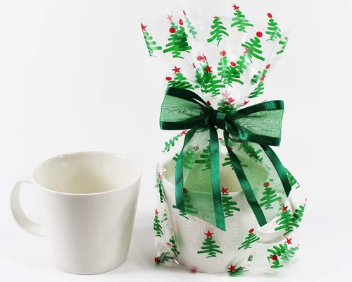 Miniatura 3 de Saybrook Products Bolsas navideñas de celofán con lazo de organza con lazo de organza con lazo giratorio. Juego de 10 bolsas reforzadas de 11 x 5 x