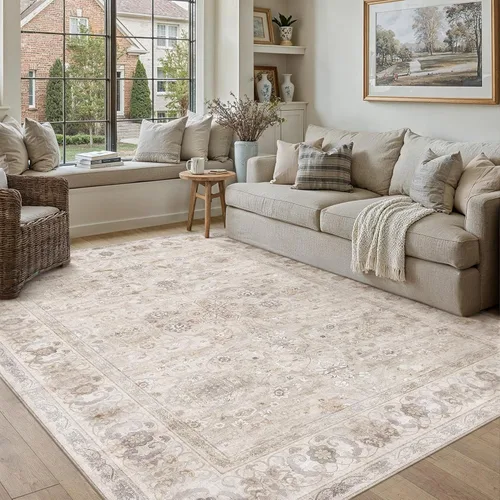 Miniatura 99 de PureCozy - Alfombra de área beige de 8 x 10, lavable, vintage, alfombra para sala de estar, dormitorio, gran alfombra suave retro de pelo bajo