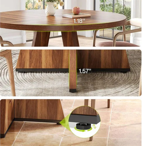 Miniatura 6 de LITTLE TREE Mesa de comedor redonda para 4-6 personas, mesa de comedor de 47 pulgadas con base de pedestal de madera, mesas de comedor marrones