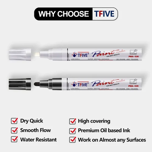Miniatura 2 de TFIVE Rotuladores permanentes de pintura – Paquete de 2 rotuladores a base de aceite blanco y negro, punta media, impermeables y de secado rápido