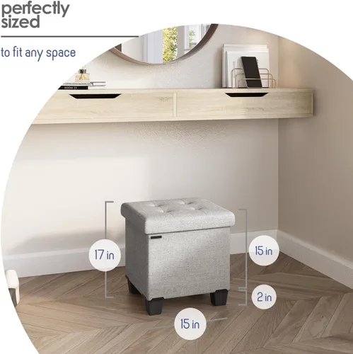 Miniatura 8 de Cubo otomano de almacenamiento con cubo pequeño, otomana cuadrada de 15 pulgadas con almacenamiento para sala de estar y dormitorio, reposapiés