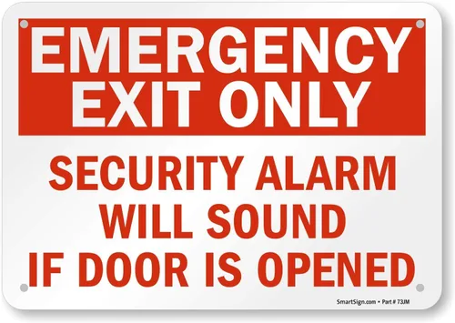 Miniatura 8 de SmartSign Paquete de 4 etiquetas adhesivas de 5 x 7 pulgadas con texto en inglés "Solo salida de emergencia, alarma de seguridad sonará si la puerta