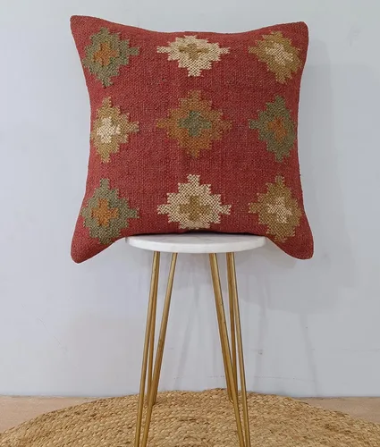 Miniatura 2 de Trade Star Funda de almohada 70% yute y 30% lana kilim, auténtica, funda de almohada bohemia hecha a mano, vintage, funda de cojín cuadrada étnica