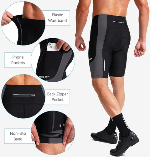 Miniatura 5 de Bikewa - Pantalones cortos de ciclismo para hombre, con acolchado 3D, para ciclismo de carretera o ciclismo de montaña, FPU 50+, bolsillos