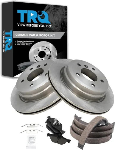 Miniatura 140 de TRQ Kit de pastillas de freno y rotor Posi trasero premium con zapatas de estacionamiento para camión GM SUV