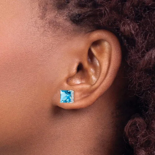 Miniatura 4 de Pendientes de tuerca de plata de ley 925 con topacio azul, 0.315in