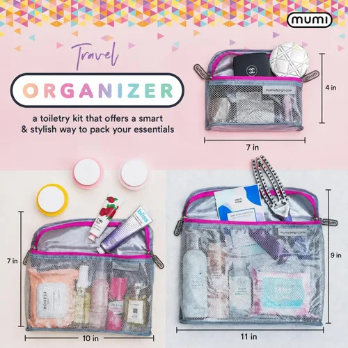 Miniatura 2 de MUMI Juego de 3 neceseres de viaje – Bolsas de aseo resistentes al agua para mujeres y hombres – Bolsas transparentes para artículos de tocador